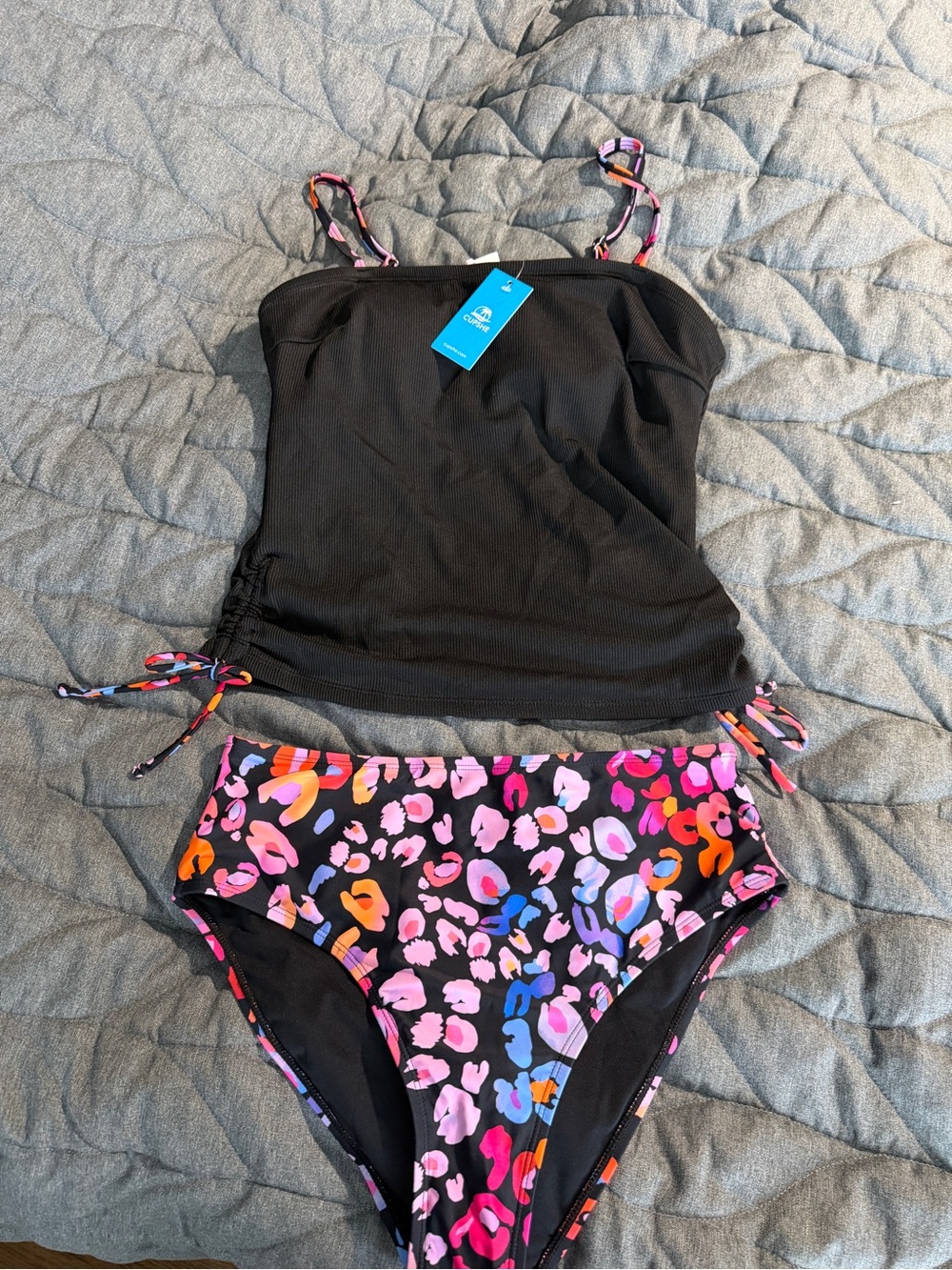 New Cupshe Black Tankini with Multicolor Floral  Bottoms